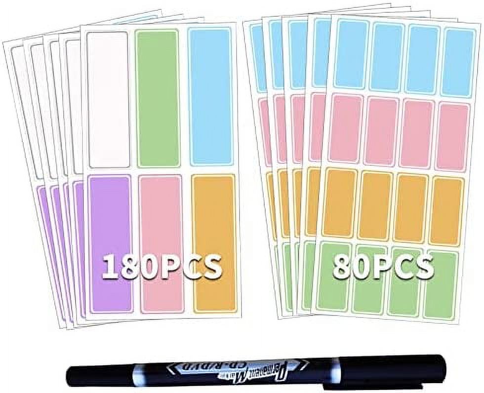 Svance Assorted Colors Waterproof Removable Labels - 260PCS with Pen  Daycare Bottles Self-Adhesive Name Label Stickers for Baby,Kids,Toddlers  School Supplies,Water Bottles,Mason Jar,Garage Sale 